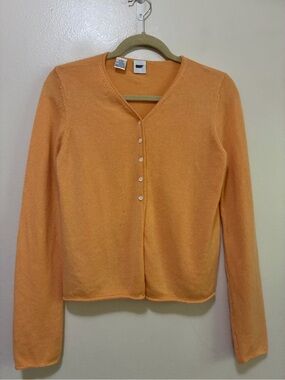 DKNY Vintage Cashmere Peach-Orange V-Neck Button Cardigan size large